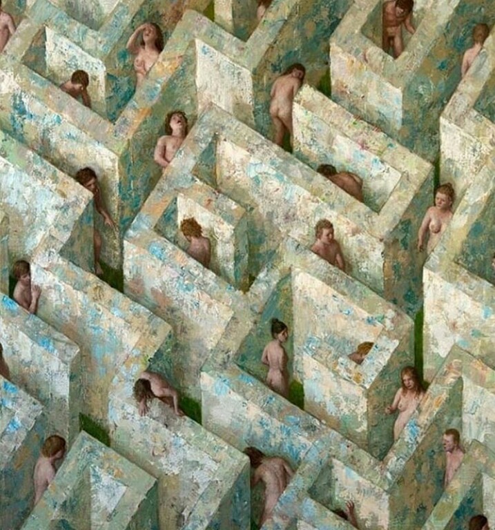 717x768, 168 Kb / лабиринт, голые, люди, рисунок