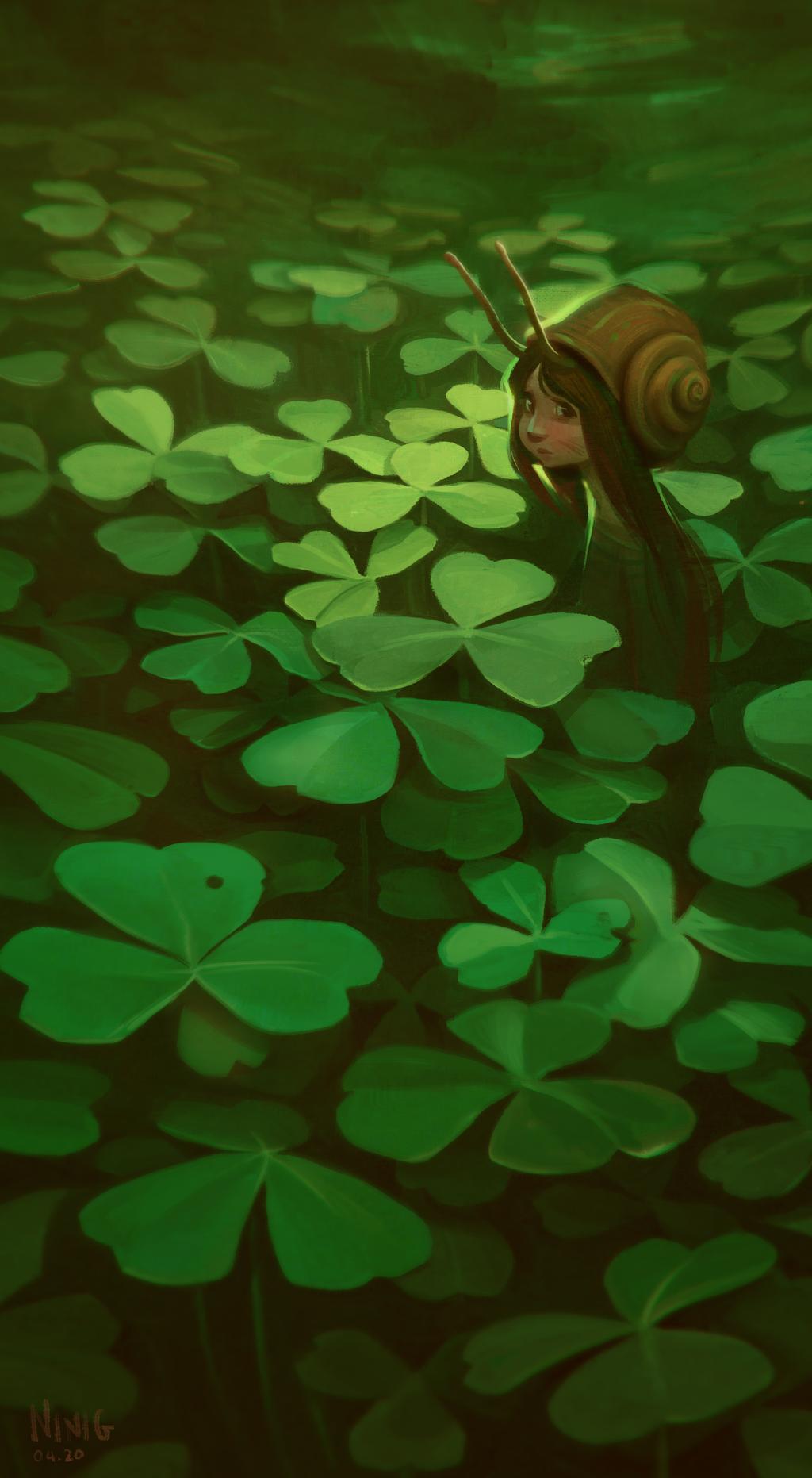 1024x1863, 106 Kb / ni_nig, девочка, улитка, клевер