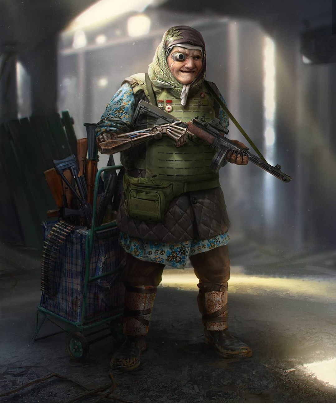 1080x1300, 355 Kb / бабушка, ветеран, получеловек, автомат, пистолет-пулемет