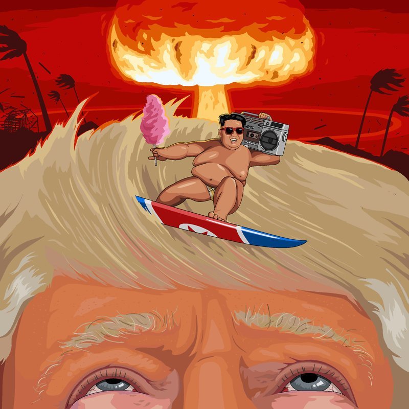 800x800, 98 Kb / трамп, ким чен ын, сёрф, взрыв, рисунок