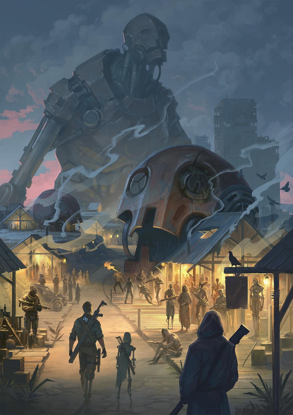 1024x1453, 151 Kb / Денис Жбанков, винтовка, робот, постапокалипсис