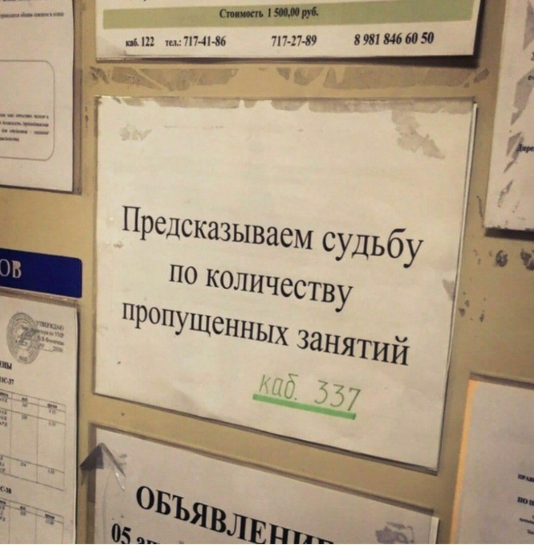 1051x1072, 116 Kb / судьба, предсказание, пропуски, занятия, объявление, деканат