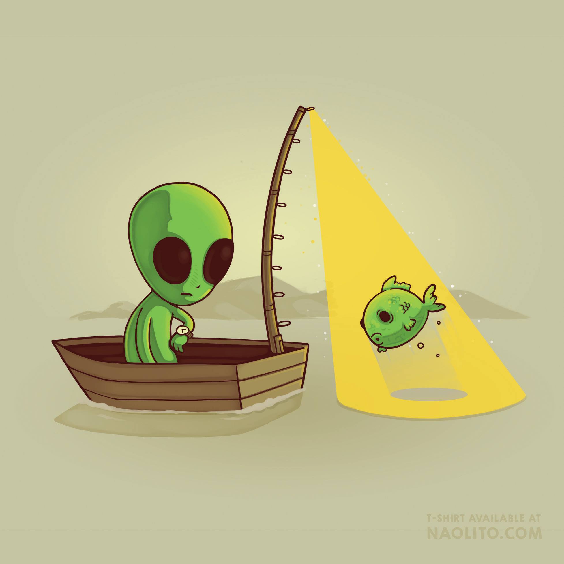 1955x1955, 100 Kb / рыбалка, рыба, инопланетянин, удочка, вода, лодка, Naolito