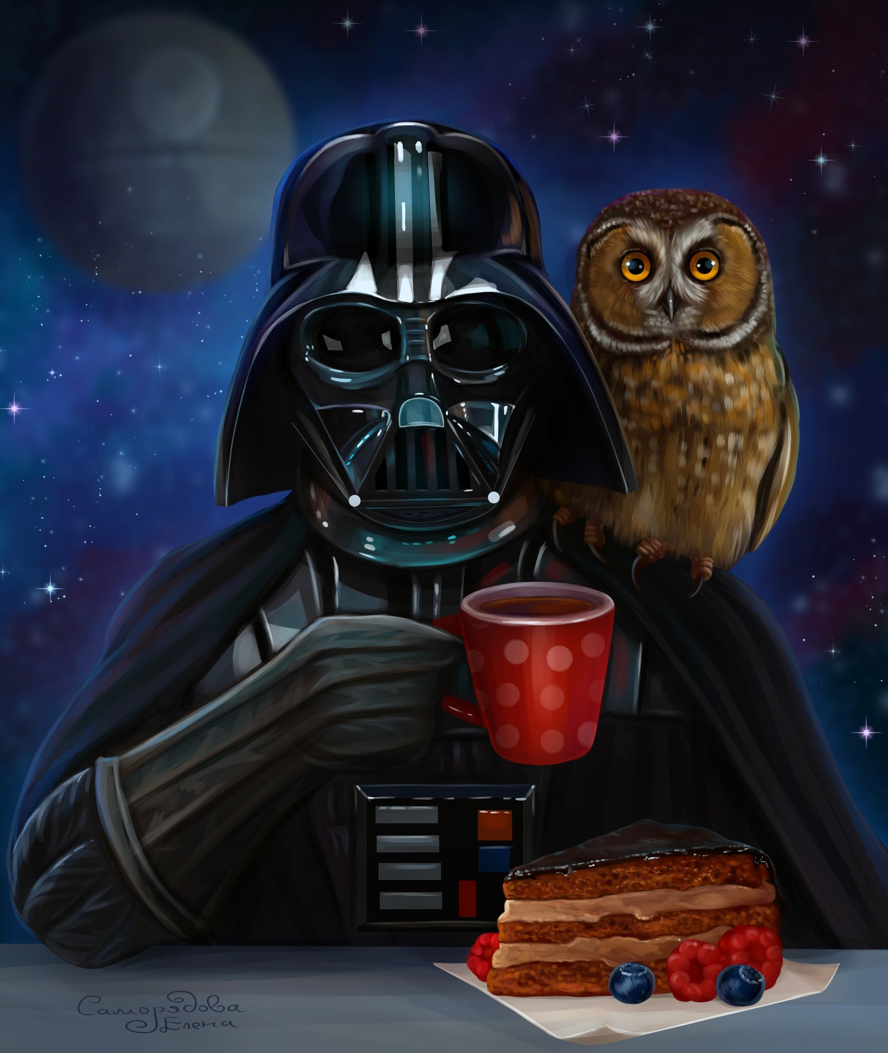 1821x2160, 320 Kb / сова, дарт вейдер, чашка, торт
