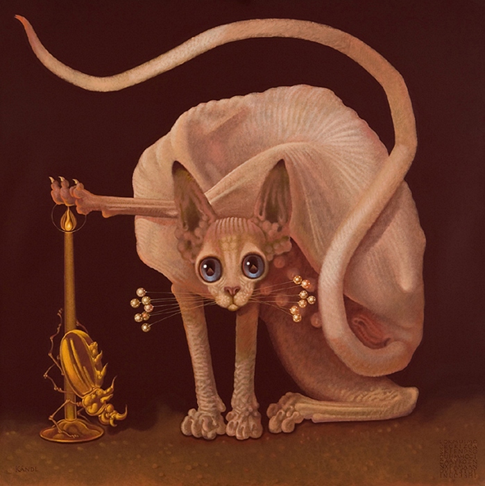 699x700, 224 Kb / кошка, свеча, жук, шарики, картина, LUKAS KANDL