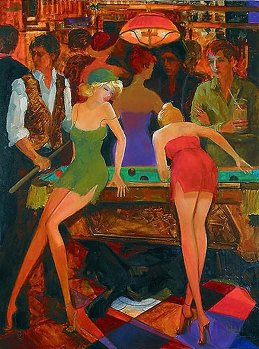 519x700, 77 Kb / бильярд, шары, женщины, мужчины, платьица, светильник, картина