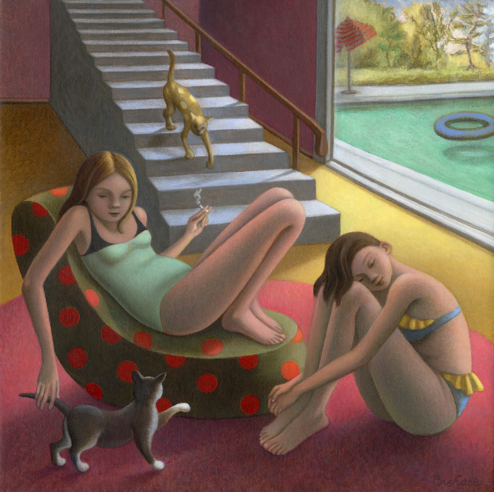 1000x996, 200 Kb / женщины, кошки, сигарета, кресло, ступени, купальники, бассейн, круг