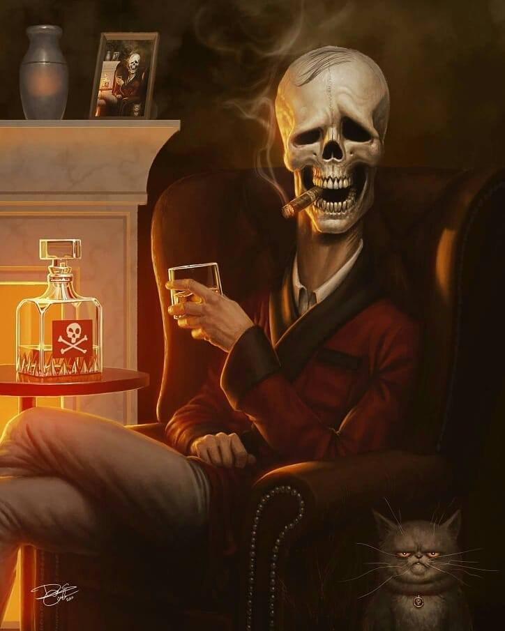 724x905, 59 Kb / яд, череп, кот, сигара