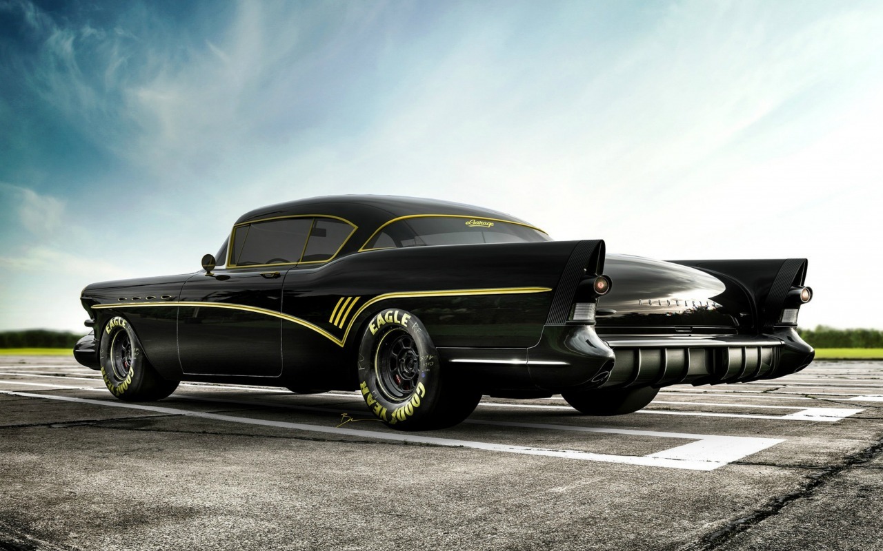 1280x800, 259 Kb / автомобиль, классика, ретро, маслкар, черный, тюнинг, buick roadmaster tuning