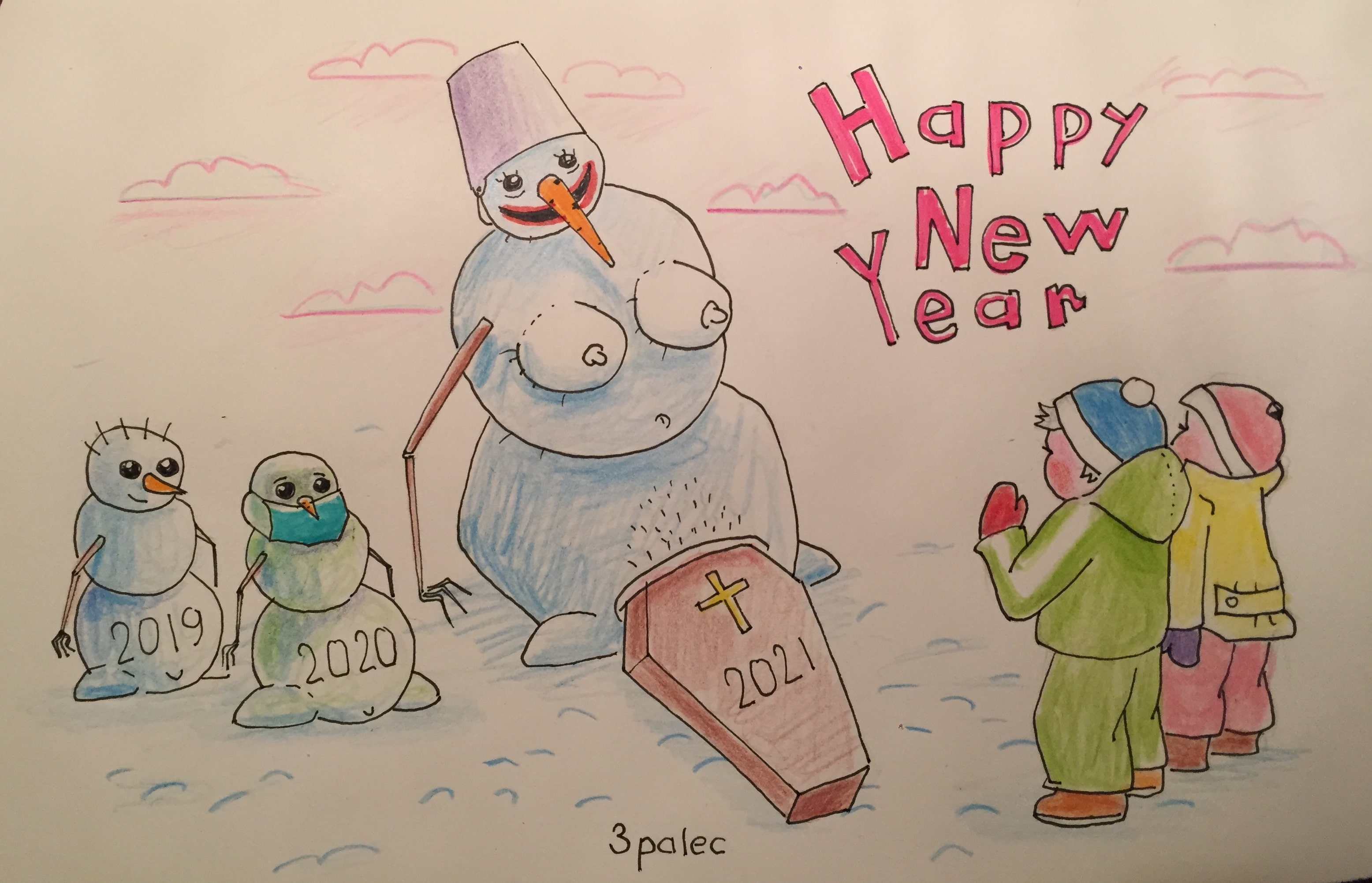 3112x2004, 560 Kb / снеговик, новый год, гроб, рисунок