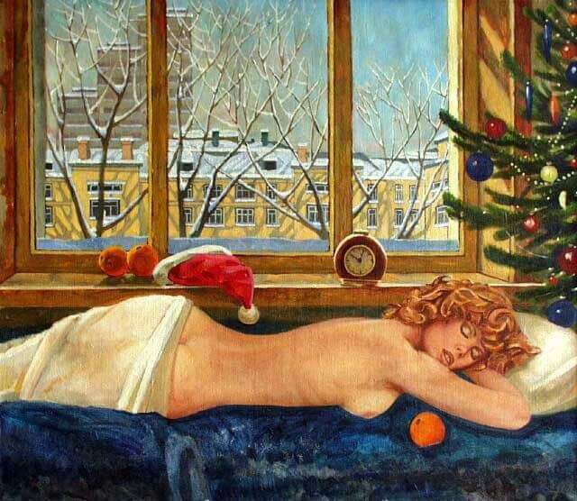 640x556, 95 Kb / новый год, рисунок, окно, будильник, утро