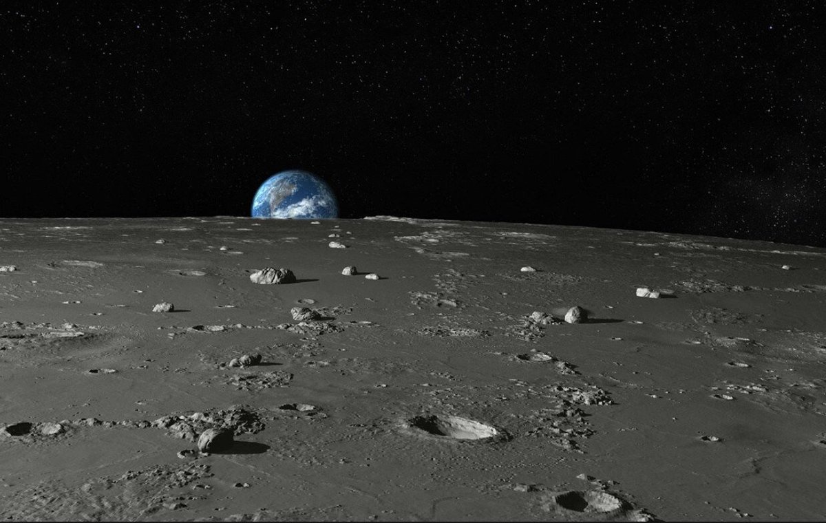 1200x760, 141 Kb / луна, земля, закат, звезды, космос