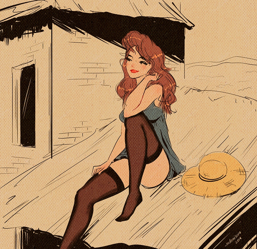 1000x969, 450 Kb / рисунок, дом, крыша, шляпа, рыжая