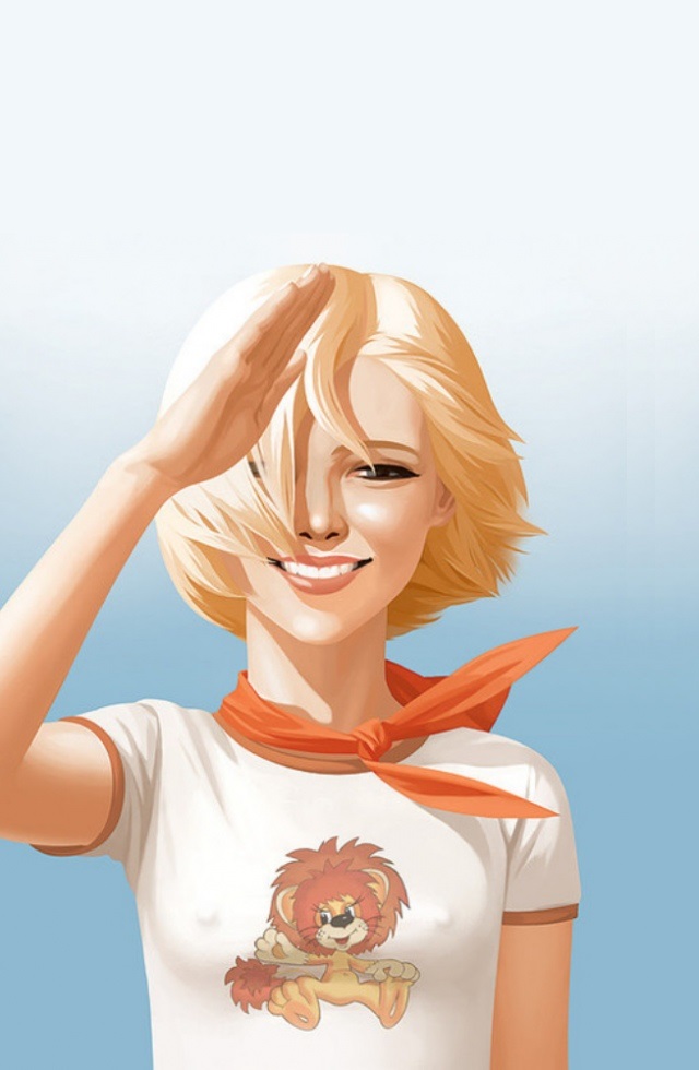 640x980, 93 Kb / Львёнок, пионерка, галстук, соски, рисунок