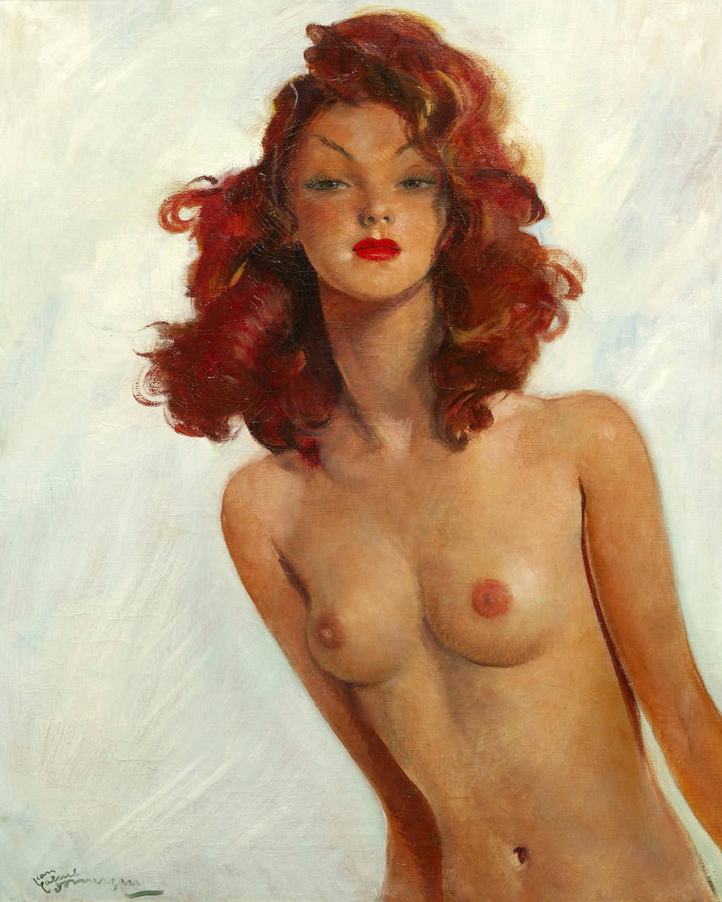 1025x1280, 163 Kb / девка, рыжая, длинношеяя, рисунок, Jean-Gabriel Domergue
