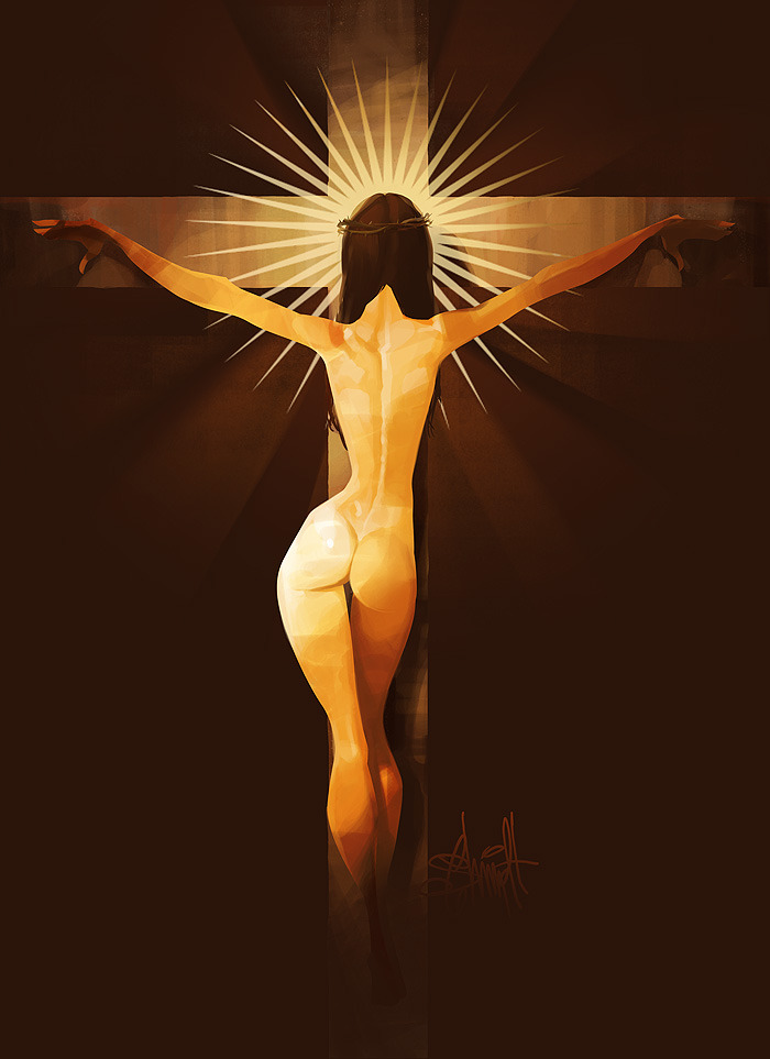 700x963, 100 Kb / девка, крест, рисунок, распятие, наоборот, OttoVonTodd, Евгений Шмидт