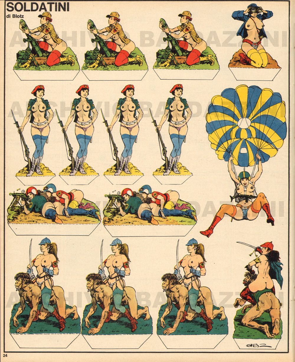 1000x1230, 334 Kb / девки, солдатки, миномёт, парашют, рисунок