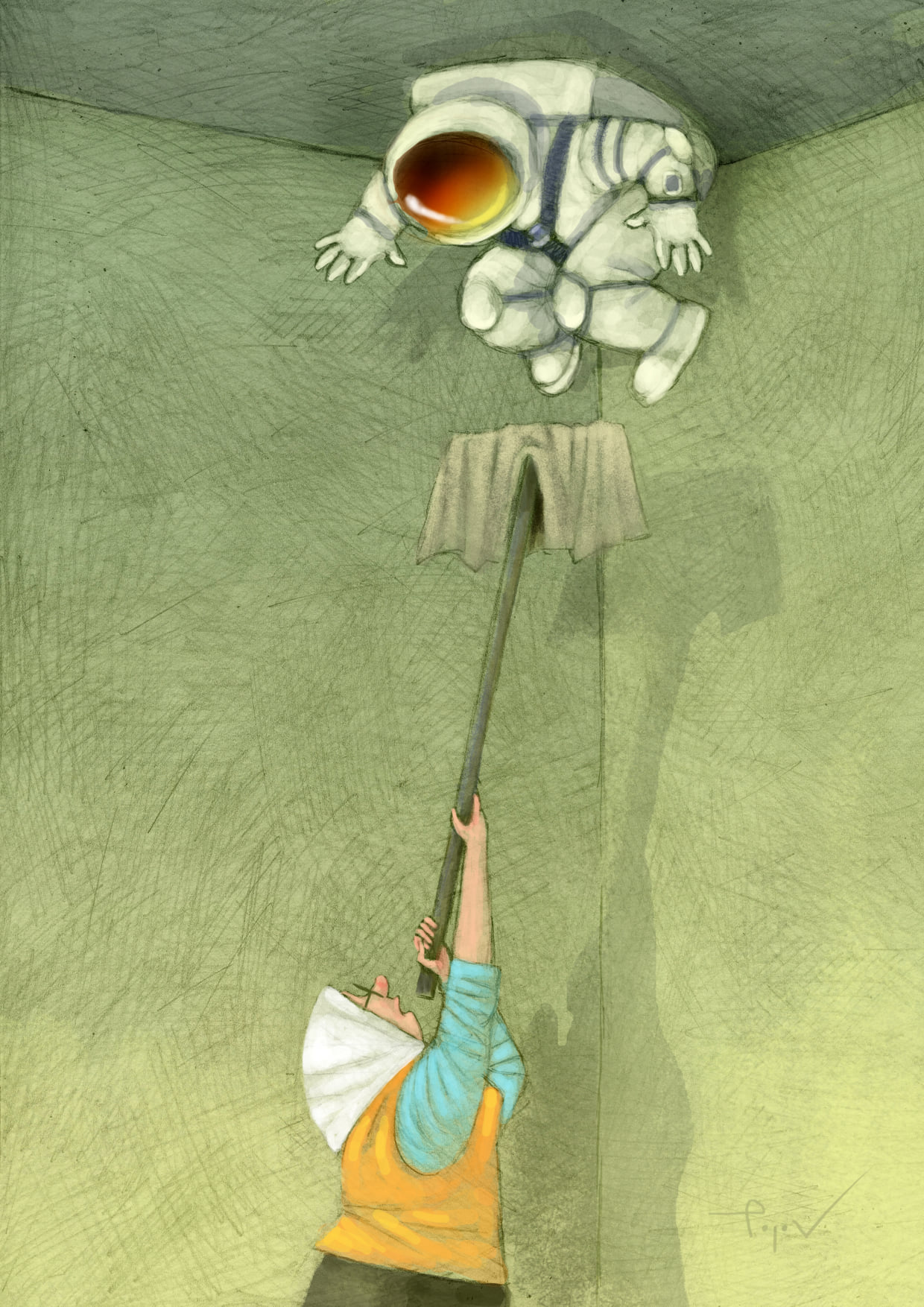 1240x1754, 381 Kb / Андрей Попов, потолок, космонавт, уборщица, швабра