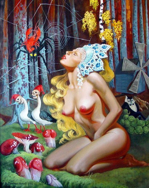 488x615, 94 Kb / девка, мухомор, мельница, кокошник, рисунок