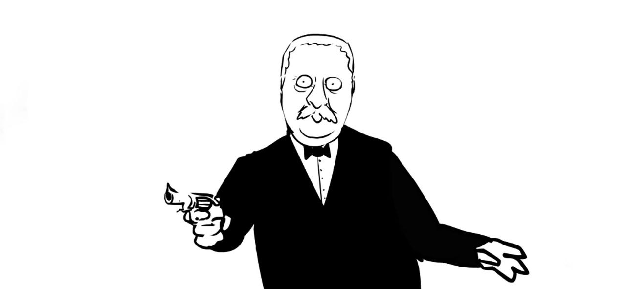 1280x591, 29 Kb / якубович, пистолет, рисунок, ч/б