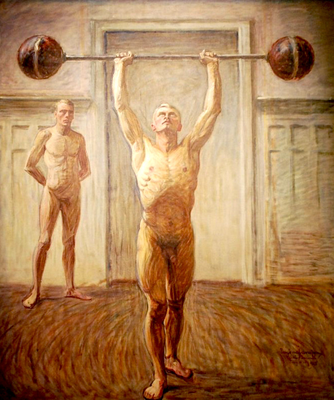 662x794, 183 Kb / штанга, рисунок, Pushing Weights with Two Arms, Eugene Jansson