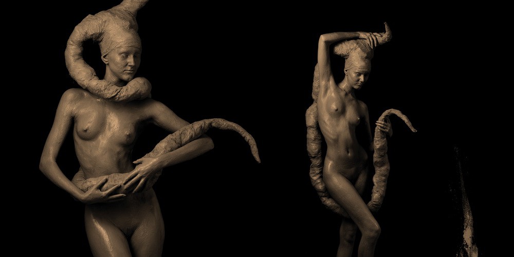 1000x500, 57 Kb / женщины, рогатые, шапки, косы, ч/б