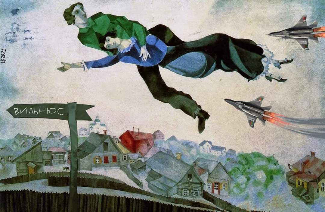 1080x703, 140 Kb / картина, рисунок, самолёт, вильнюс, шагал, истребители, витебск