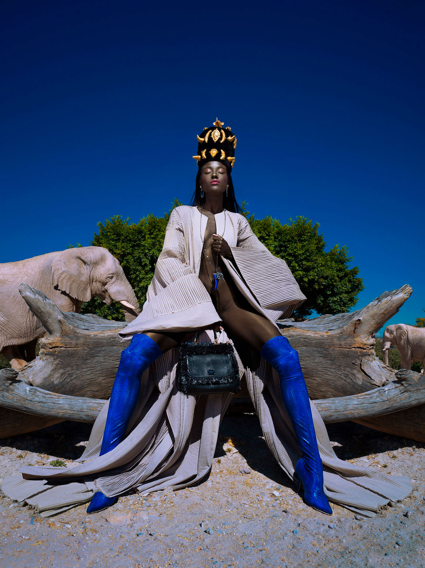 1400x1868, 597 Kb / синий, чёрный, золотой, слон, Titi, сапоги, бревно, дерево