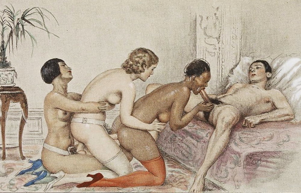 1000x641, 162 Kb / рисунок, групповуха, оргия, мужчина, женщины, дилдо