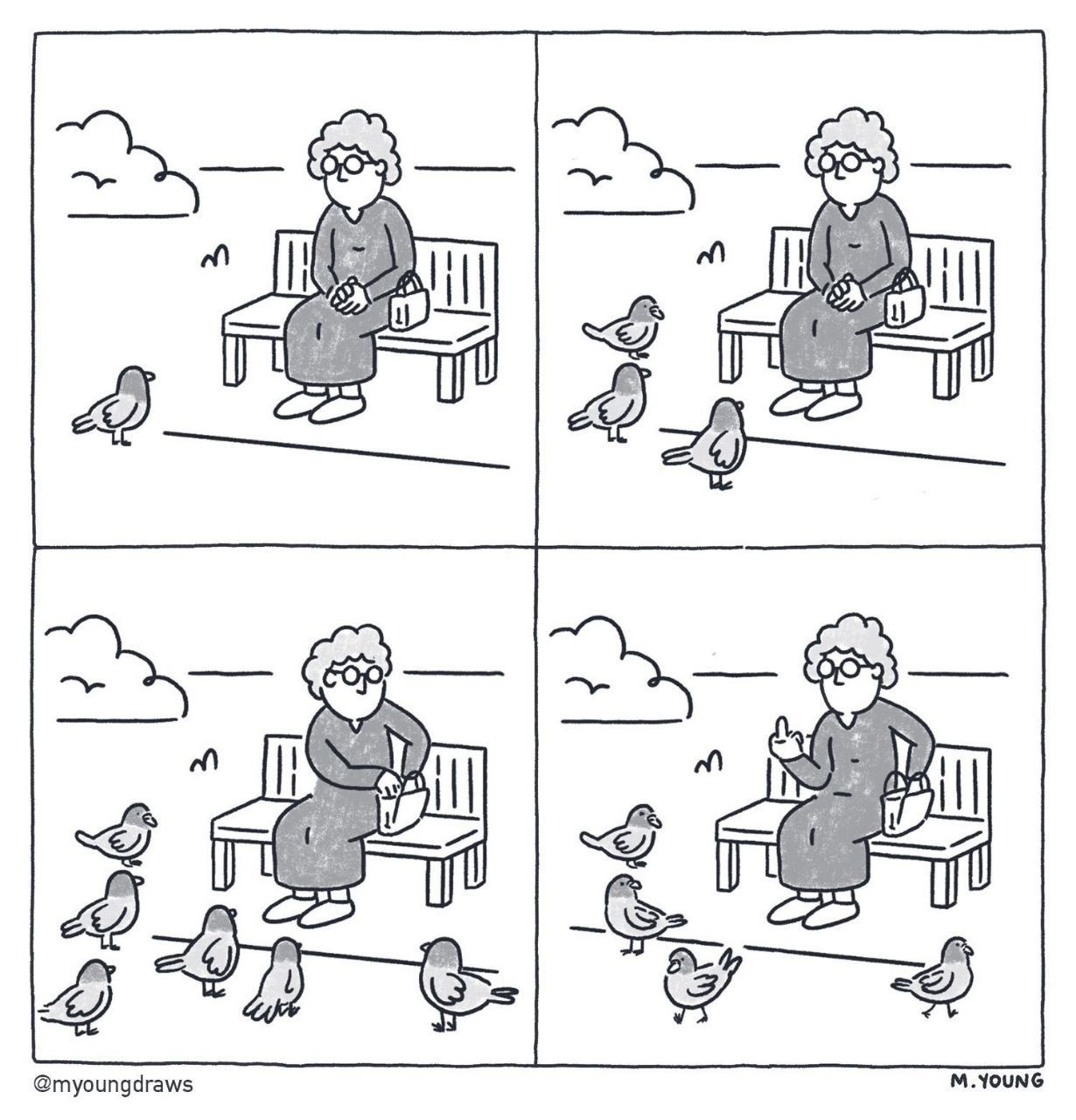 1230x1280, 179 Kb / бабушка, скамейка, голуби, фак