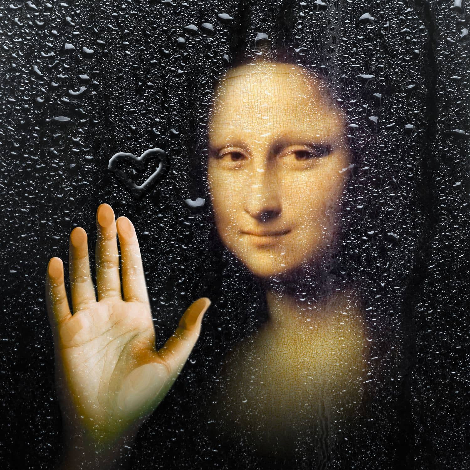 1500x1500, 605 Kb / мона лиза, рука, стекло, капли