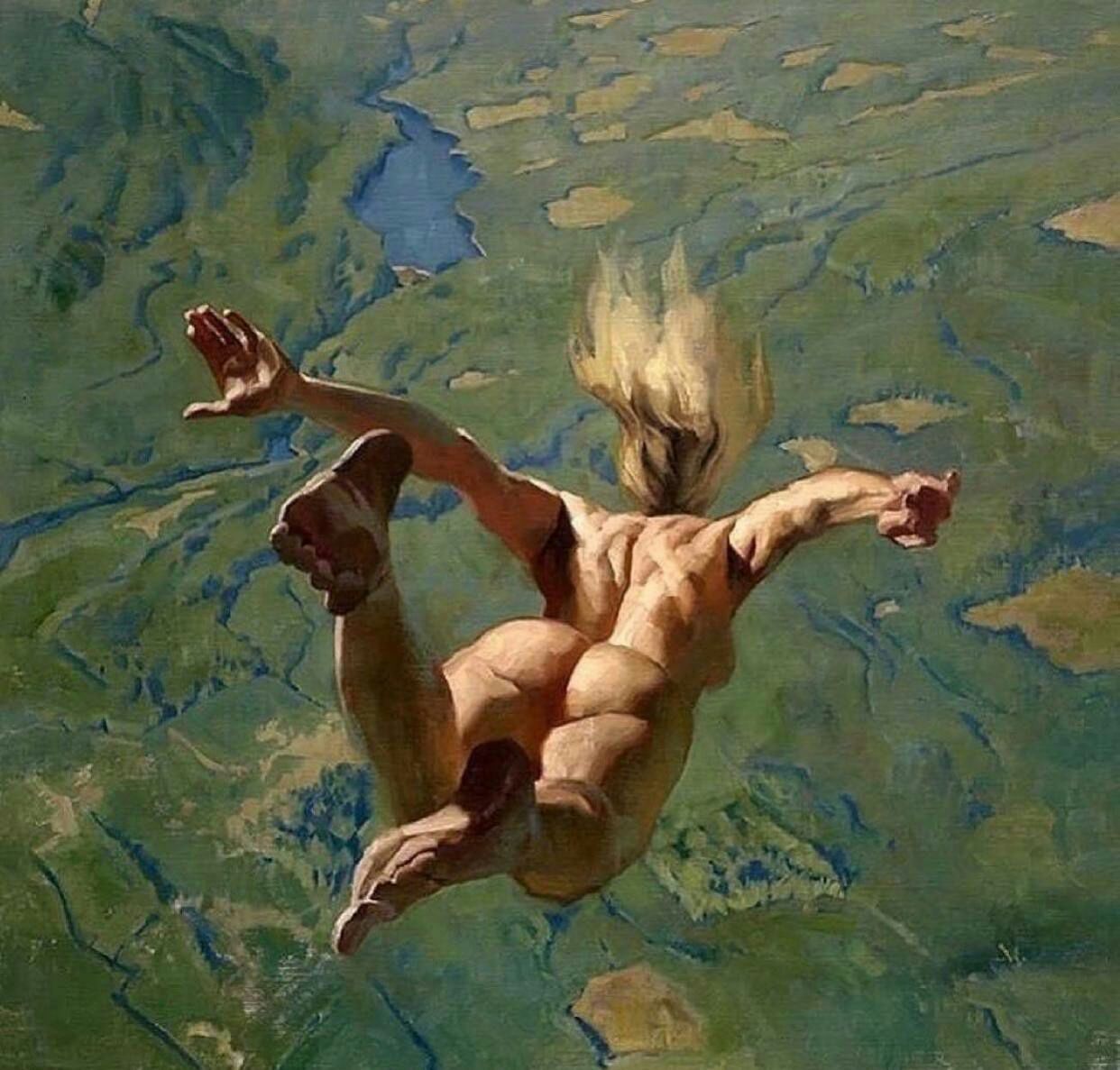 1242x1187, 166 Kb / Живопись, рисунок, голая, баба, полёт, Грегори Манчесс, Gregory Manchess, Commitment