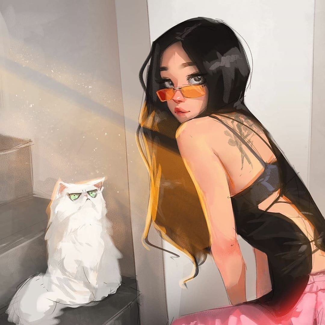 1080x1080, 110 Kb / очки, тату, кот, лестница, белый