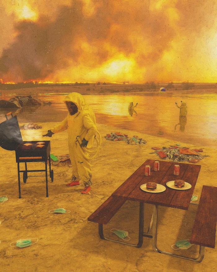 700x875, 182 Kb / скафандры, барбекю, гамбургеры, игра, мяч, вода, купание, маски, мусор, дым, огонь, трупы, стол, лавки