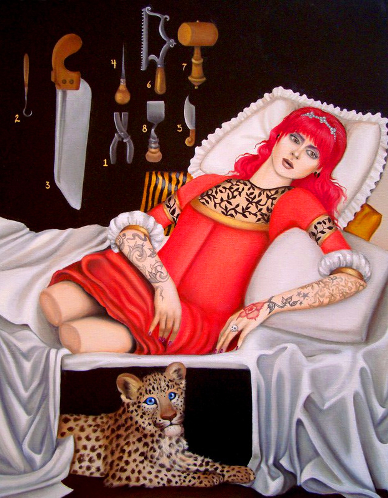 1280x1641, 440 Kb / девка, пила, рисунок, леопард, без ног