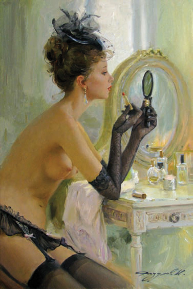 670x1000, 101 Kb / Разумов, чулки, помада, перчатки, серьги, столик, зеркало, духи, картина