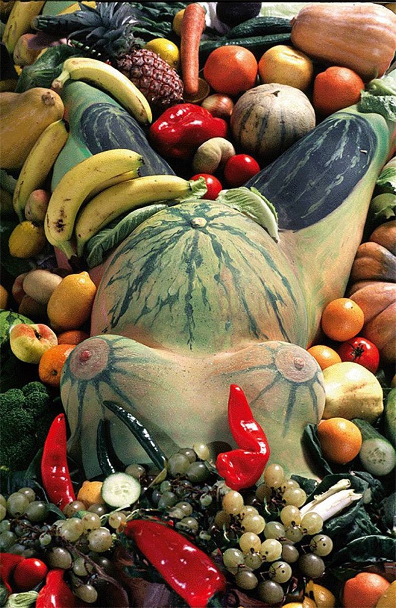 770x1182, 344 Kb / женщина, беременная, бодиарт, арбузы, овощи, фрукты, ягоды