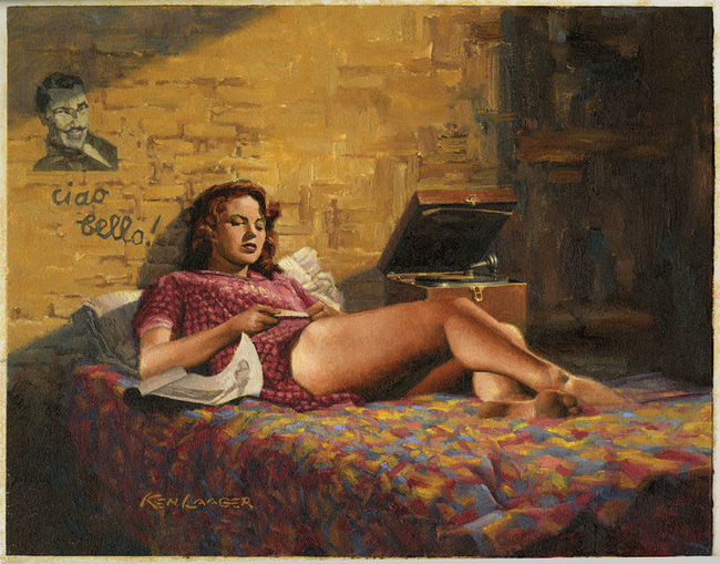 650x509, 192 Kb / женщина, постель, граммофон, журнал, портрет, чао, картина