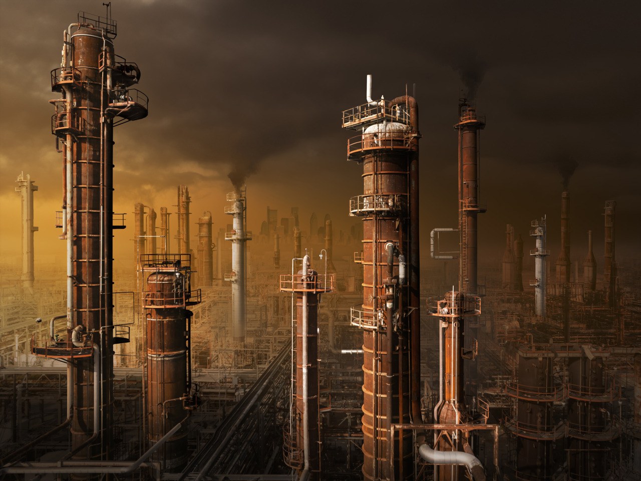 1280x960, 345 Kb / промзона, заводы, вышки, дым, индастриал, трубы