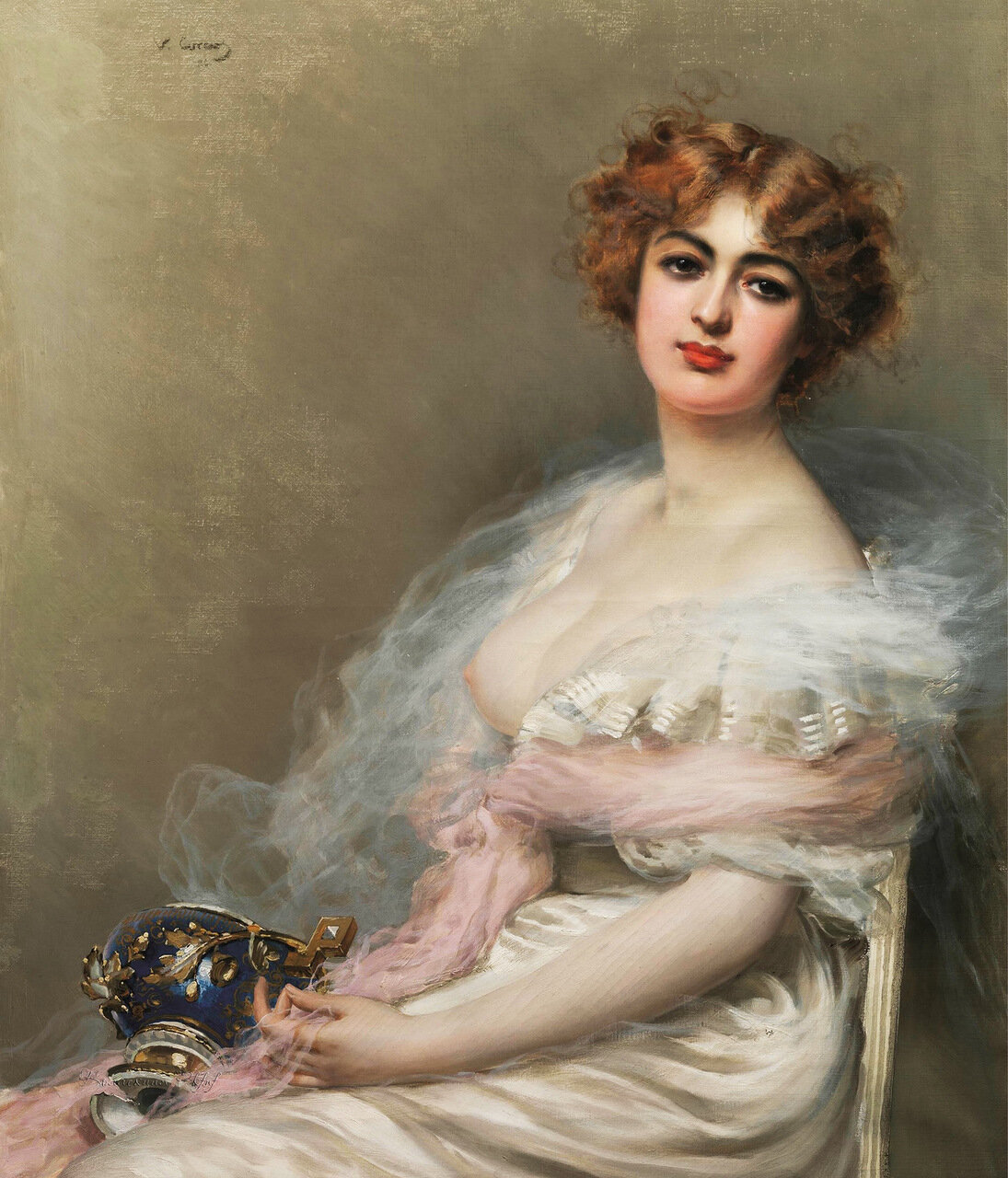 1095x1280, 283 Kb / картина, портрет, платье, ваза, чаша, стул