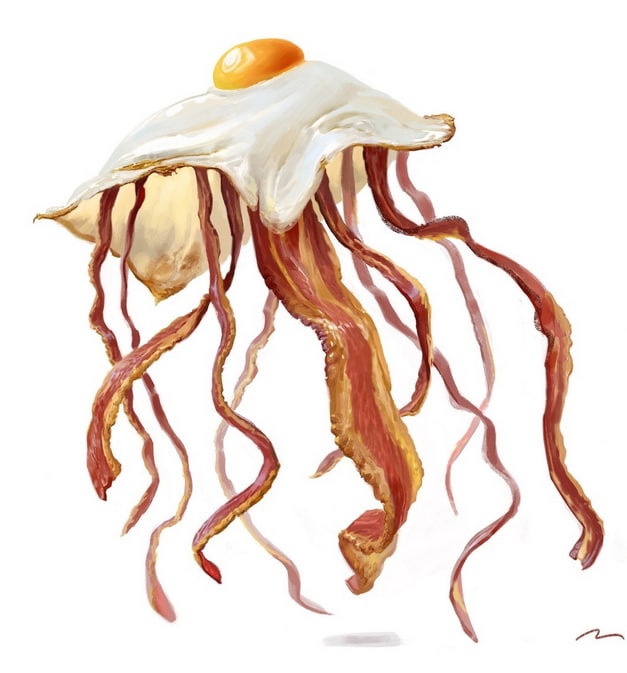 627x673, 52 Kb / яичница, бекон, медуза, Mauro Belfiore