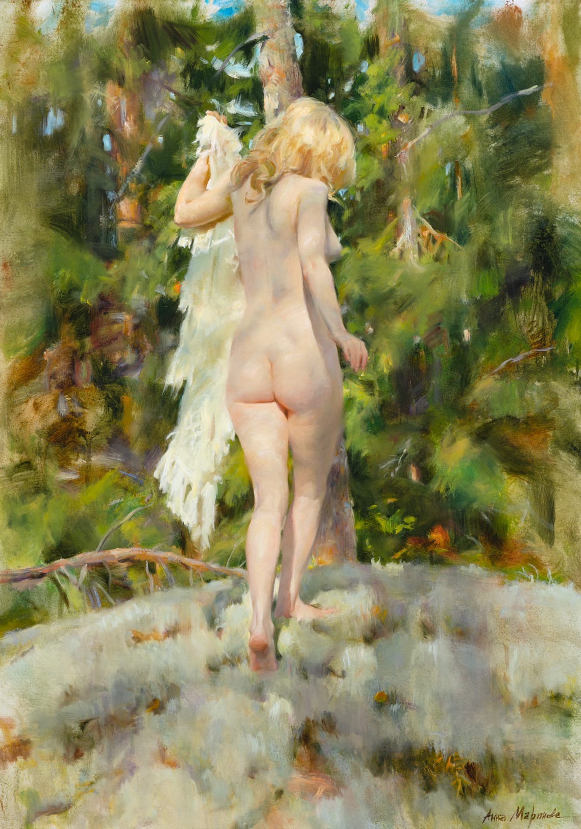 1138x1624, 495 Kb / картина, рисунок, холст, масло, попа, голая, лес, Анна Маринова