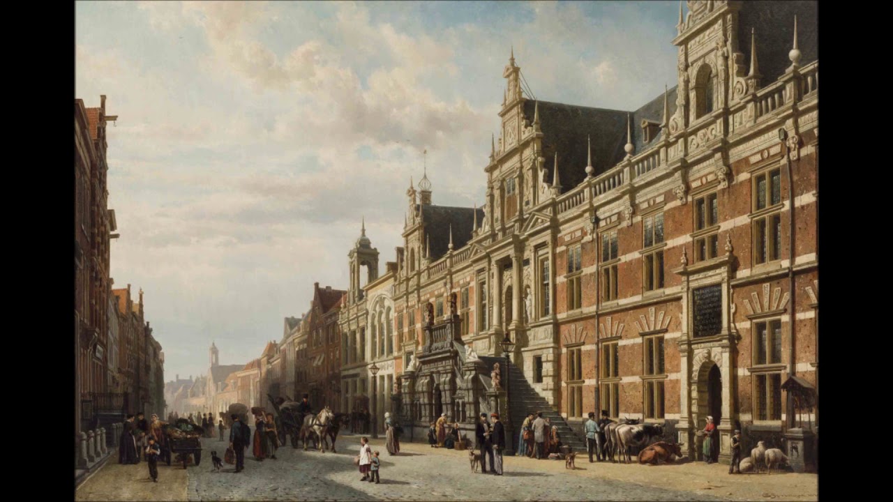 1280x720, 157 Kb / дома, здания, улица, дорога, люди, кони, коровы, собаки, Амстердам, картина