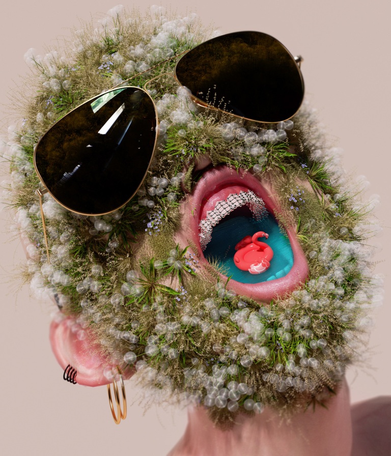 768x896, 271 Kb / графика,лицо,одуванчики,очки,пирсинг