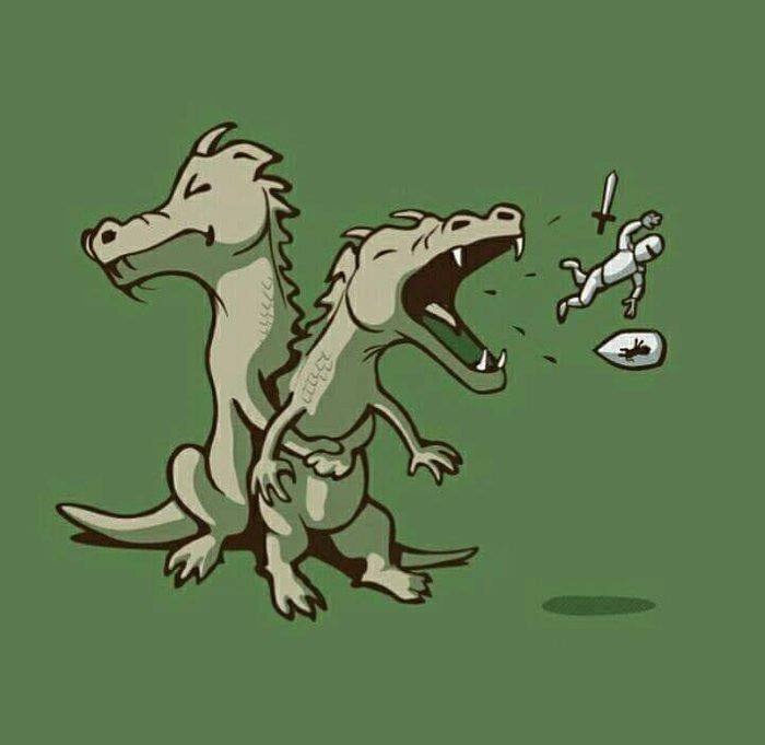 700x681, 64 Kb / дракон, рыцарь, не в то горло, приём Геймлиха