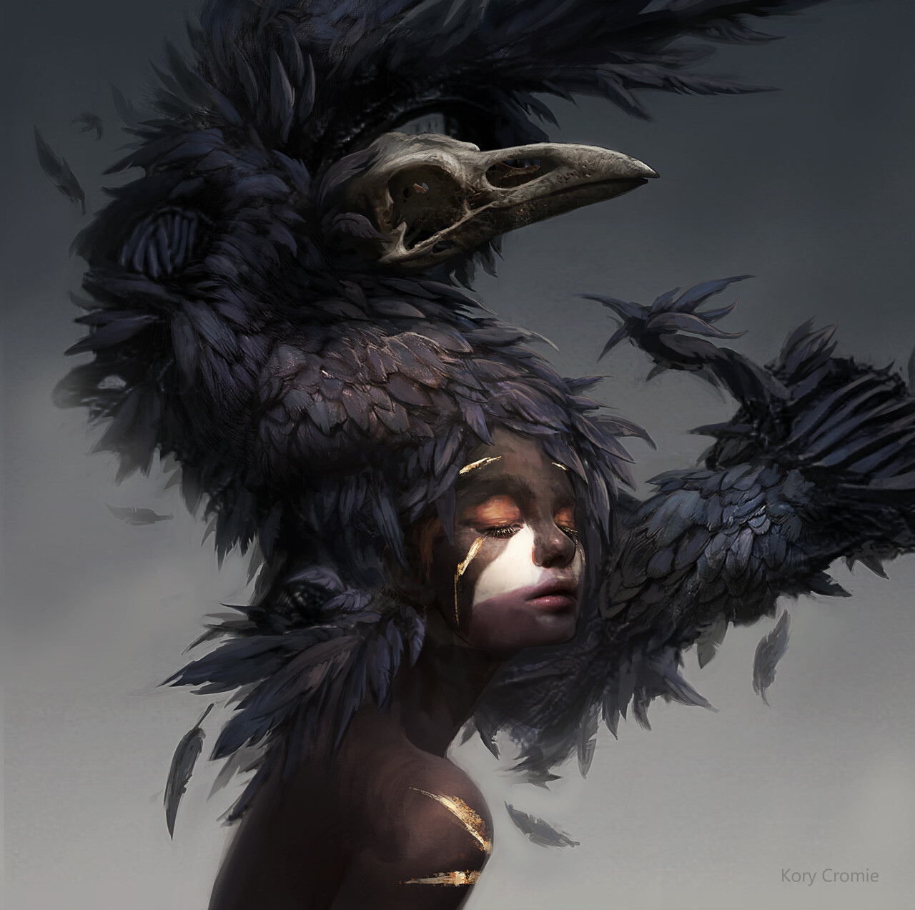 1280x1273, 393 Kb / перья, череп, крыло, голова