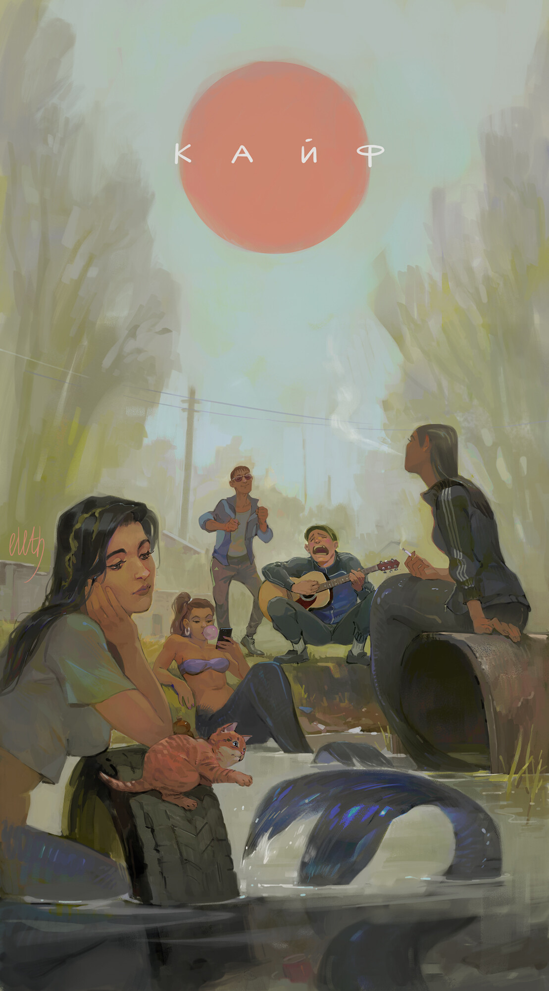 1109x2000, 490 Kb / Юлия Журавлёва, русалки, гопники, гитара, рисунок