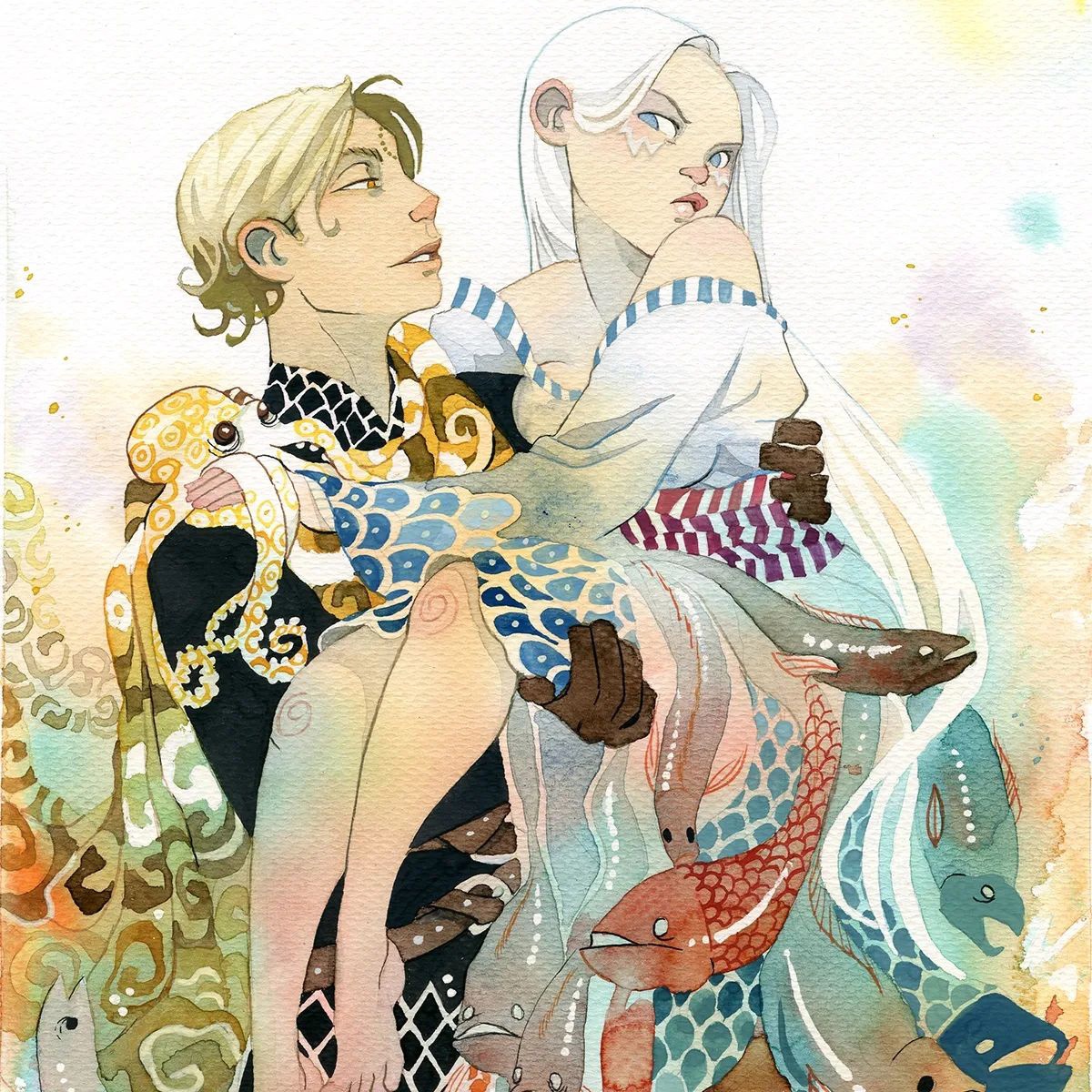 1200x1200, 624 Kb / парень, девушка, руки, рыба, осьминог