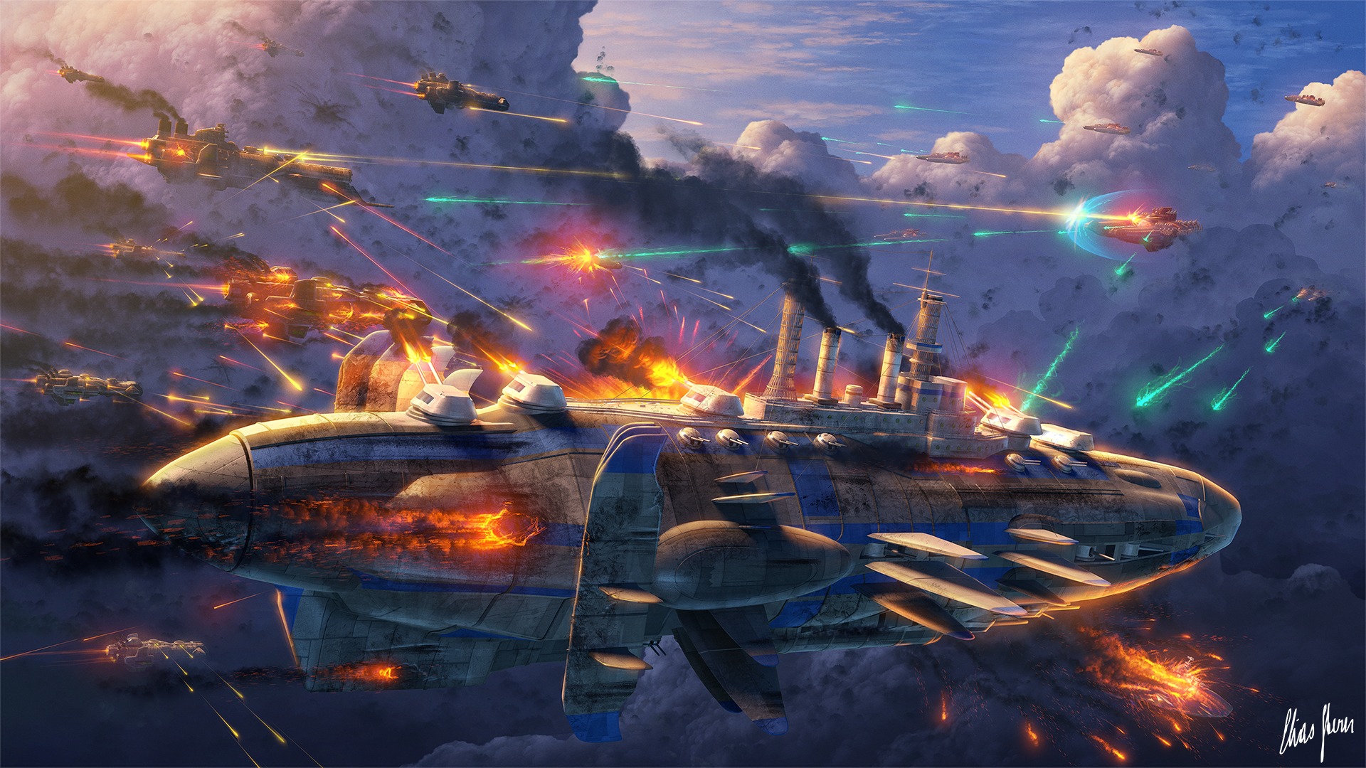 1920x1080, 559 Kb / корабли, битва, облака, LordDoomhammer