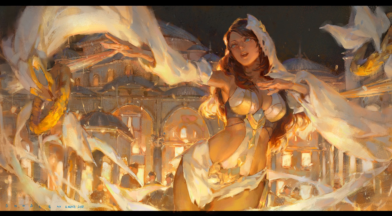 1300x717, 375 Kb / девушка, город, огонь, Krenz Cushart